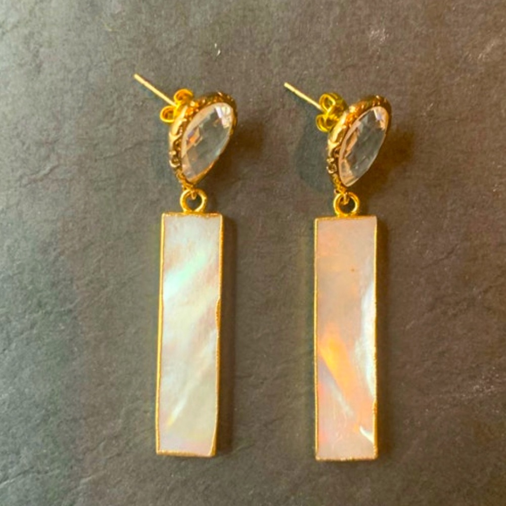 Lucentella Clear Quartz & Natural White Shell Drop Earrings (Gold Plated)